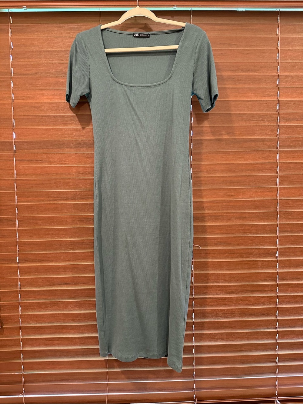 Aritzia Sage Green Square-Neck Midi T-Shirt Dress